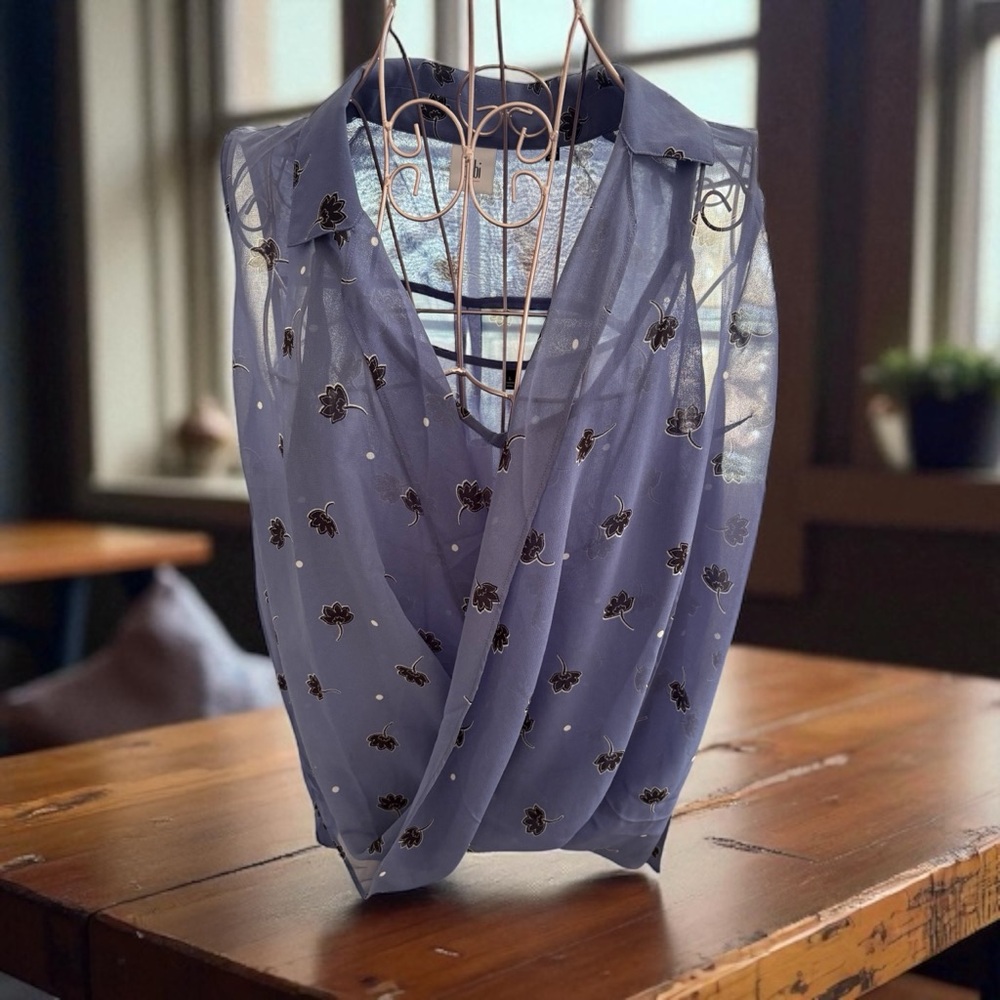 CAbi Sheer Lavender Floral Blouse, Sz L